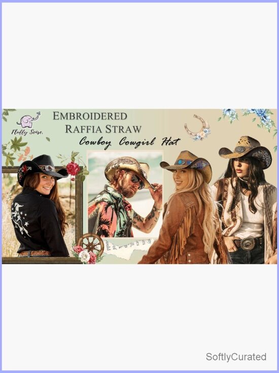 Embroidered Straw Western Cowboy Hat with Floral Design